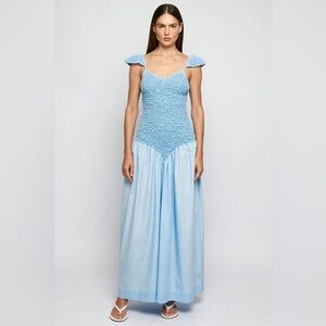 S/W/F :CAP SLEEVE MOTTLED MAXI DRESS | SKY BLUE | SUSTAINABLE COTTON size S NWT